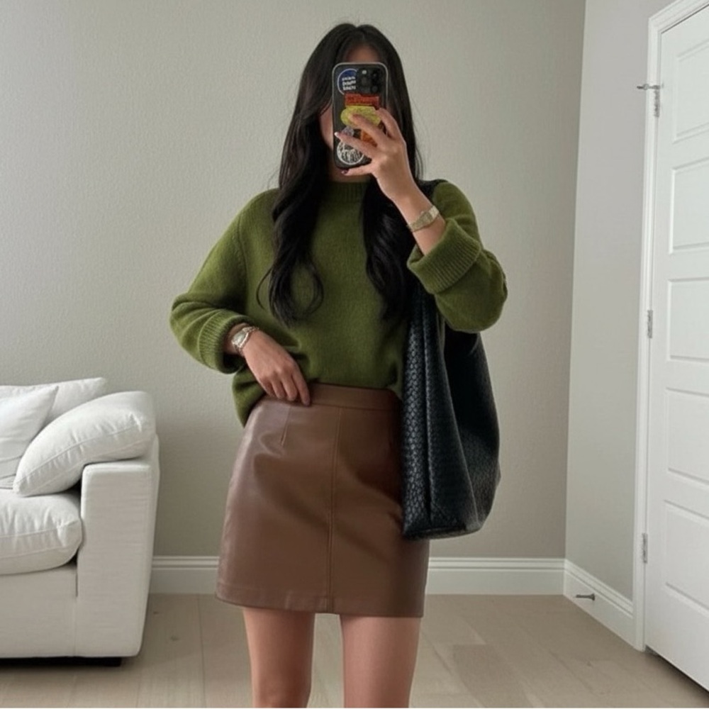 RW&Co - Brown Faux Leather Mini Skirt